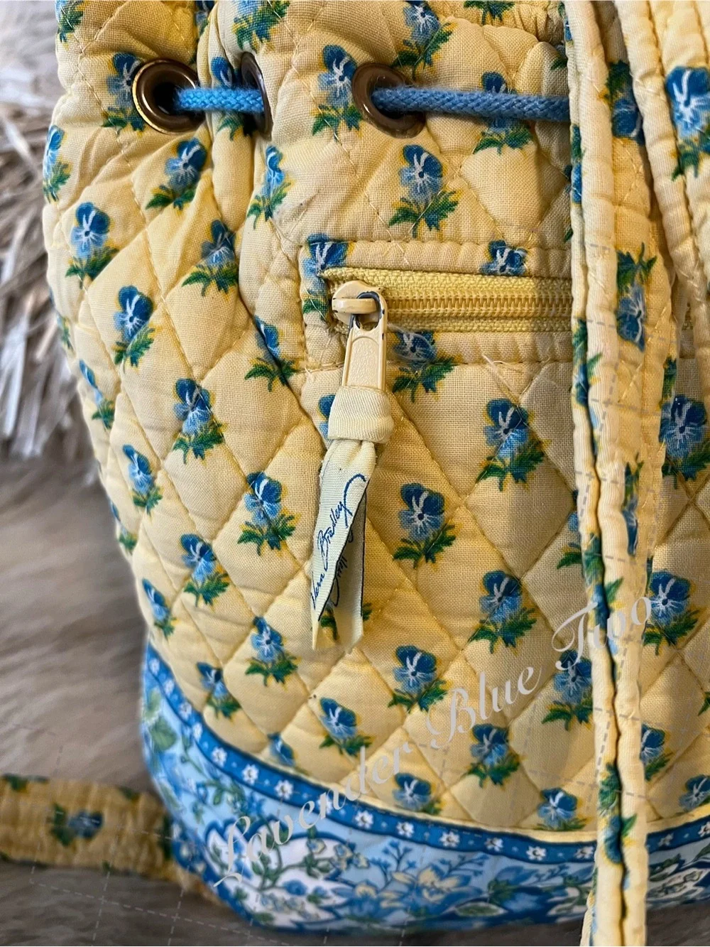 Vintage VERA BRADLEY Katherine 2004 Mimi Flap Backpack USA Yellow Blue Floral